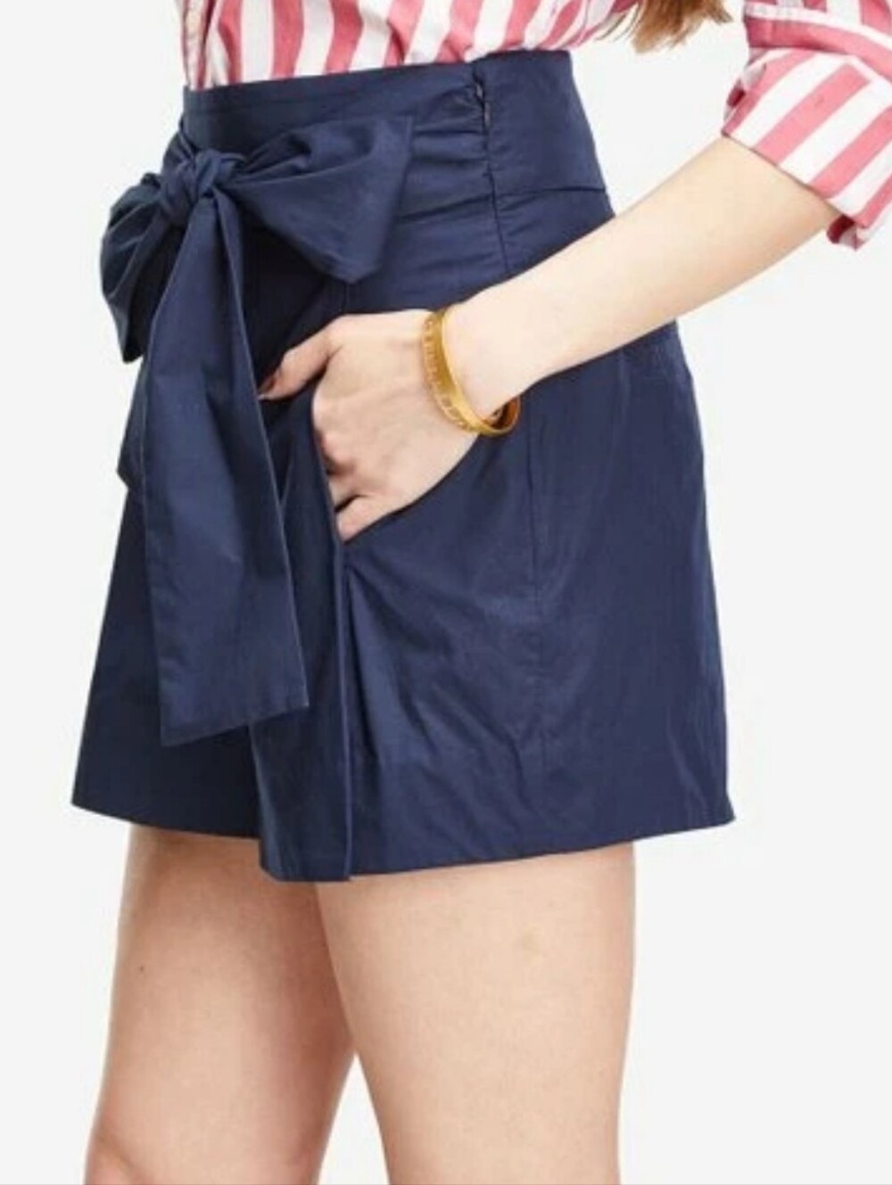 NWT J.CREW Tie Waist Shorts In Cotton Poplin Navy Blue Size 4 New